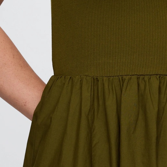 GAP, Size Medium, Olive  Mixed Media Handkerchief Hem Midi Dress - Picture 3 of 5